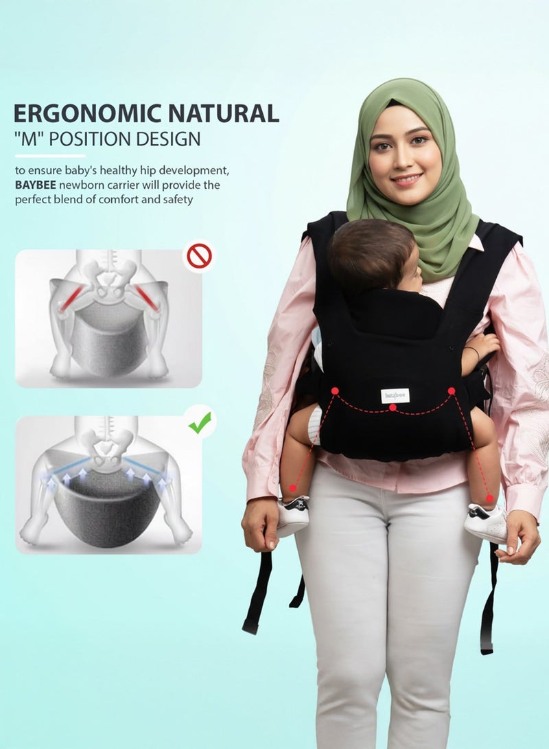 BAYBEE CozyNest Baby Carrier for New born | Baby Carry Bags for 0 to 2 Years with Three Point Support & X-Shape Comfort | Infant Carrying Kangaroo Bag with M-Position Design & Foldable Neck Support for Babies | Baby Slings Bag with Max Weights Upto 15 Kgs Black - Image 4