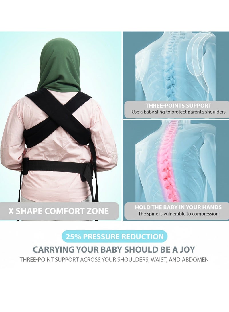 BAYBEE CozyNest Baby Carrier for New born | Baby Carry Bags for 0 to 2 Years with Three Point Support & X-Shape Comfort | Infant Carrying Kangaroo Bag with M-Position Design & Foldable Neck Support for Babies | Baby Slings Bag with Max Weights Upto 15 Kgs Black - Image 5