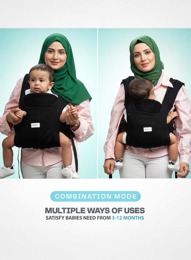 BAYBEE CozyNest Baby Carrier for New born | Baby Carry Bags for 0 to 2 Years with Three Point Support & X-Shape Comfort | Infant Carrying Kangaroo Bag with M-Position Design & Foldable Neck Support for Babies | Baby Slings Bag with Max Weights Upto 15 Kgs Black - Image 3