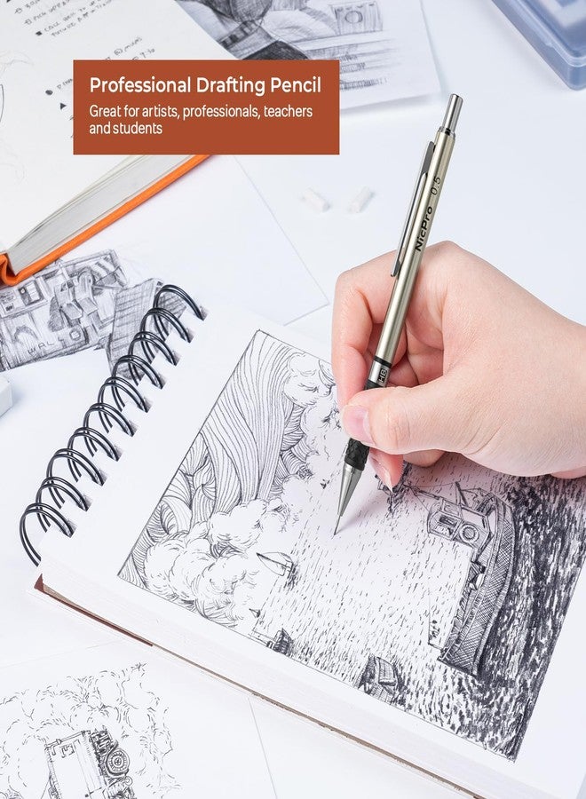 Nicpro 0.5 mm Art Mechanical Pencils Set, 6 PCS Metal Drafting Pencil 0.5mm with 6 Tube HB Lead Refills & 18 PCS Cap Eraser Refills for Adults, Children, Artist Writing, Drawing, Sketching - Image 5