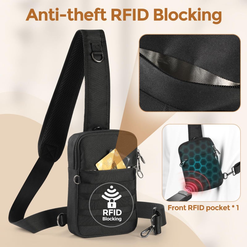 VADOO Small Sling Bag for Men, Tactical Crossbody Bag with Zipper Lock, RFID and Molle System for Travel Work Outdoor - Image 2