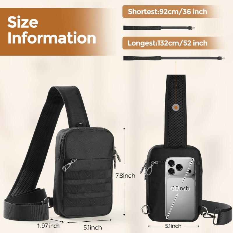 VADOO Small Sling Bag for Men, Tactical Crossbody Bag with Zipper Lock, RFID and Molle System for Travel Work Outdoor - Image 4