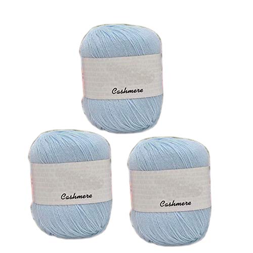 Tokiso Truevalue 3 Balls 100 percent Cashmere Merino Wool Blend Yarn Soft Cashmere Thread Knitting Crochet Fuzzy Yarn for DIY Sweater Scarf Gloves Total 150gLight Blue 