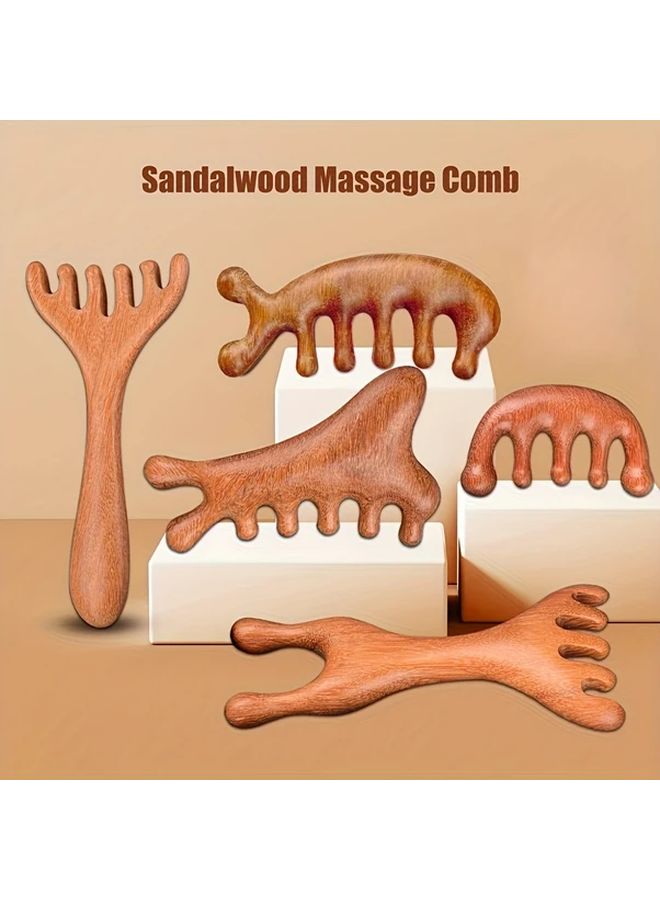 Sandalwood Scalp Massage Comb Set 5PCS For Head Face Neck Body - Image 2