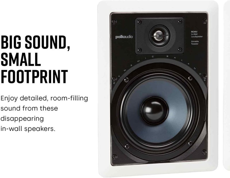 Polk Audio RC65i 2-Way Premium in-Wall 6.5 Speakers, Rectangular Indoor Speakers, Perfect for Damp and Humid Indoor Placement - Bath, Kitchen, Covered Porches (White, Paintable Grille), 1 Pair - Image 2