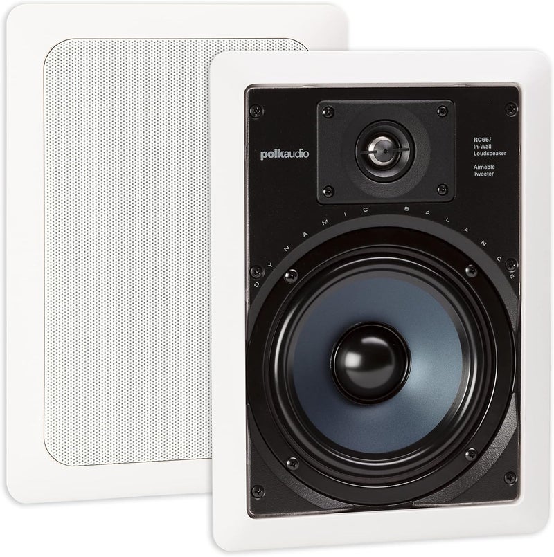 Polk Audio RC65i 2-Way Premium in-Wall 6.5 Speakers, Rectangular Indoor Speakers, Perfect for Damp and Humid Indoor Placement - Bath, Kitchen, Covered Porches (White, Paintable Grille), 1 Pair - Image 1