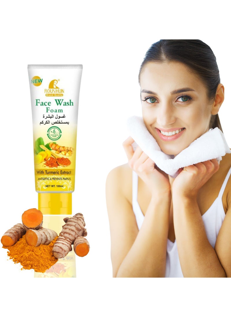 D Beauty - 100ML Turmeric Face Wash Foam, Dark Spot Clearing & Boosts Skin Radiane, Facial Wash with Turmeric Extract Antiseptic Prevents Pimples, Acne, Leaving Skin with Natural Glow, All Skin Type Men & Women - Image 1