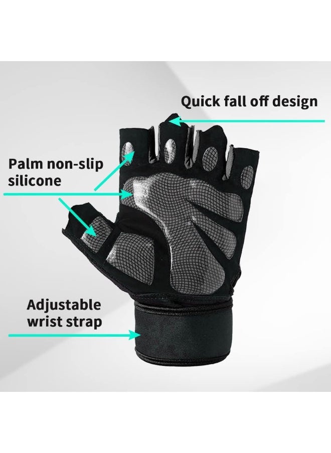 Halamine Weight Lifting Gloves, Workout Gloves for men and Women, Cycling Gloves with non-slip Silicone & Wrist Support Adjustable Velcro Strap, Suitable for Fitness Training Weightlifting One Size  - Image 4