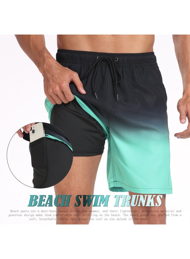 Men's Black To Green Gradient Fashion Holiday Beach Shorts,Large Size Four Corner Milk Silk Interior - Image 1