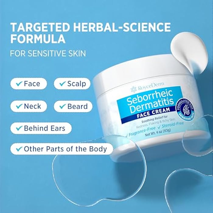 Roycederm Seborrheic Dermatitis & Psoriasis Face Cream – Steroid-Free Moisturizer for Redness, Flaking & Sensitive Skin – Face, Scalp & Body Daily Relief – Fragrance-Free, Non-Greasy, 4 oz - Image 3