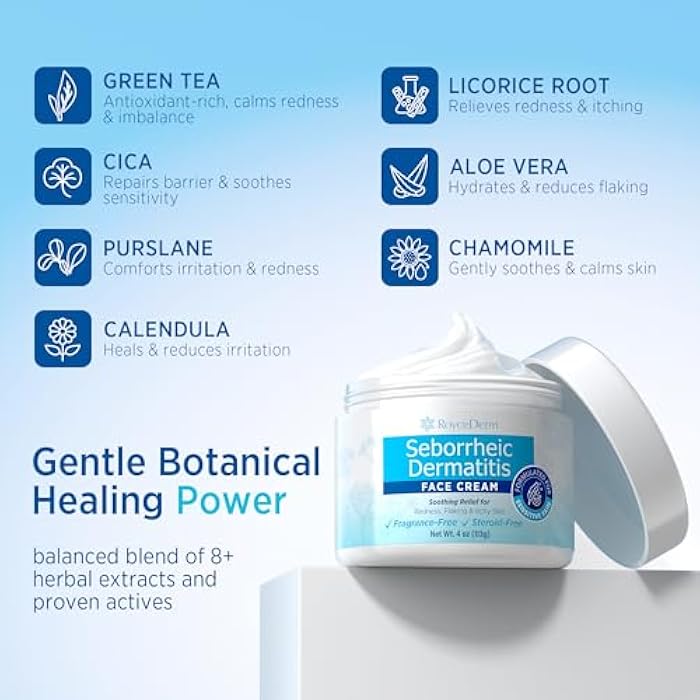 Roycederm Seborrheic Dermatitis & Psoriasis Face Cream – Steroid-Free Moisturizer for Redness, Flaking & Sensitive Skin – Face, Scalp & Body Daily Relief – Fragrance-Free, Non-Greasy, 4 oz - Image 4