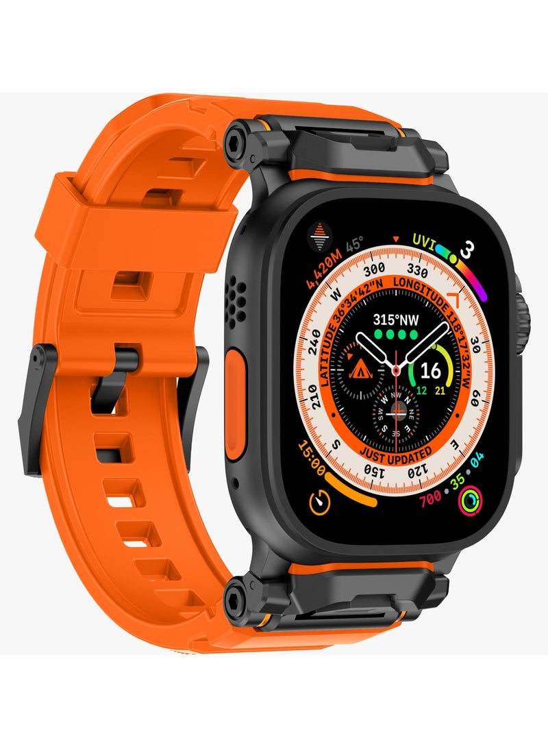 Nico Apple Watch 46/49mm Strap with Metal Buckle / Hypoallergenic Material / Solid Silicone Material / Silicone & Stainless-Steel Finish / Sweat & Water Resistant / Extended Band Interaction - Sunset Orange