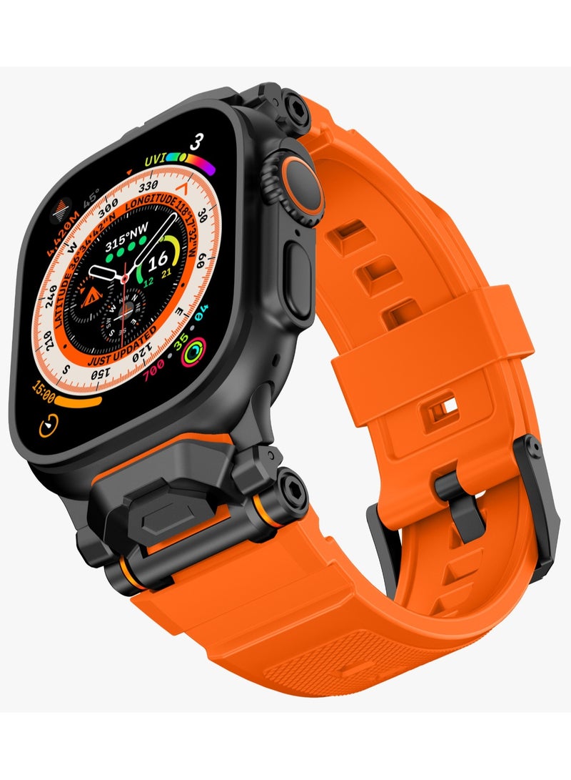 Nico Apple Watch 46/49mm Strap with Metal Buckle / Hypoallergenic Material / Solid Silicone Material / Silicone & Stainless-Steel Finish / Sweat & Water Resistant / Extended Band Interaction - Sunset Orange