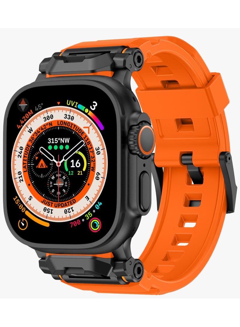 Nico Apple Watch 46/49mm Strap with Metal Buckle / Hypoallergenic Material / Solid Silicone Material / Silicone & Stainless-Steel Finish / Sweat & Water Resistant / Extended Band Interaction - Sunset Orange