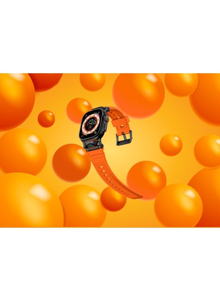 Nico Apple Watch 46/49mm Strap with Metal Buckle / Hypoallergenic Material / Solid Silicone Material / Silicone & Stainless-Steel Finish / Sweat & Water Resistant / Extended Band Interaction - Sunset Orange