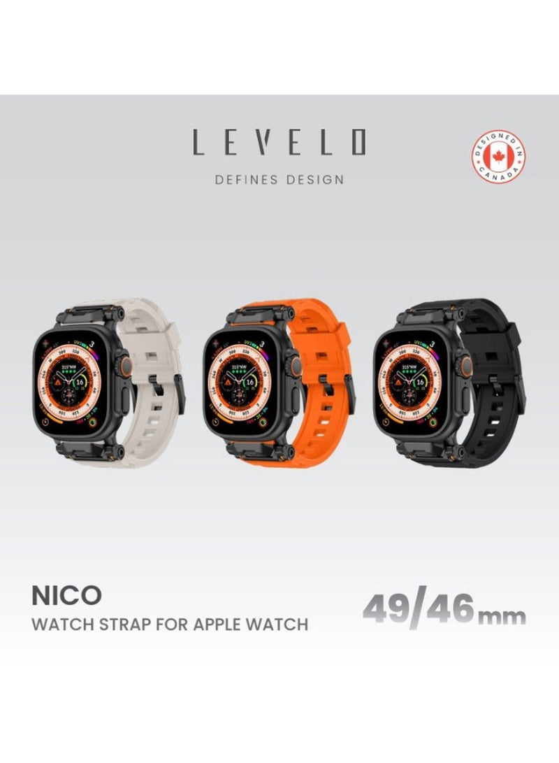 Nico Apple Watch 46/49mm Strap with Metal Buckle / Hypoallergenic Material / Solid Silicone Material / Silicone & Stainless-Steel Finish / Sweat & Water Resistant / Extended Band Interaction - Sunset Orange