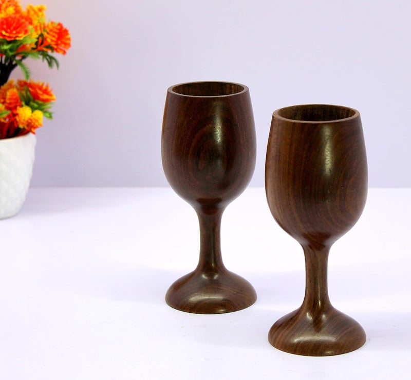 KLEO Wooden Wine Glass Goblet Champagne Flutes Coupes Glasses Set of 2250 ml Wood 69 Inches Height Brown - Image 4