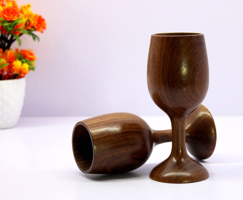 KLEO Wooden Wine Glass Goblet Champagne Flutes Coupes Glasses Set of 2250 ml Wood 69 Inches Height Brown - Image 2