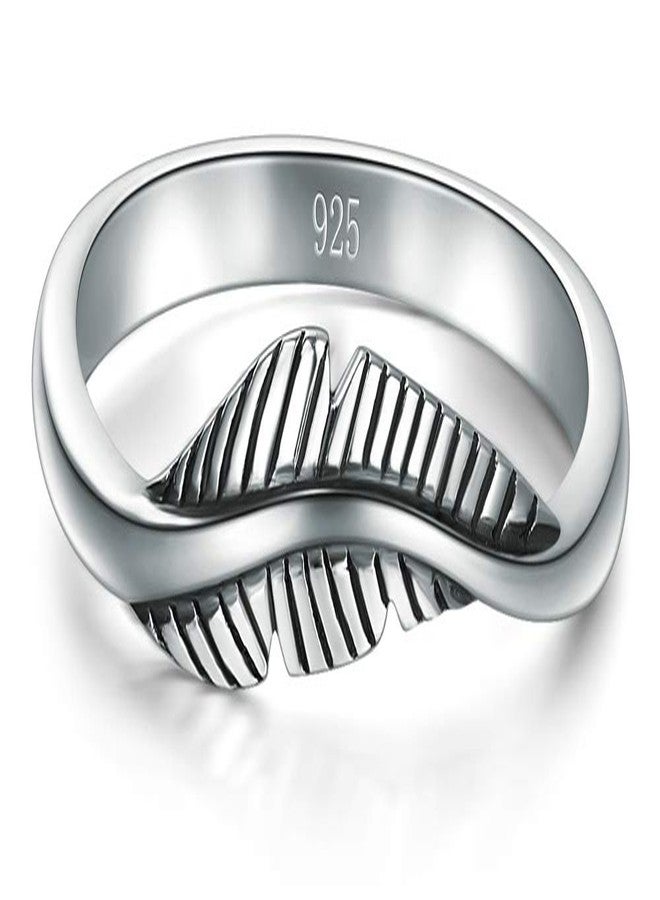 BORUO 925 Sterling Silver Ring, Feather Ring Size 4 - Image 1