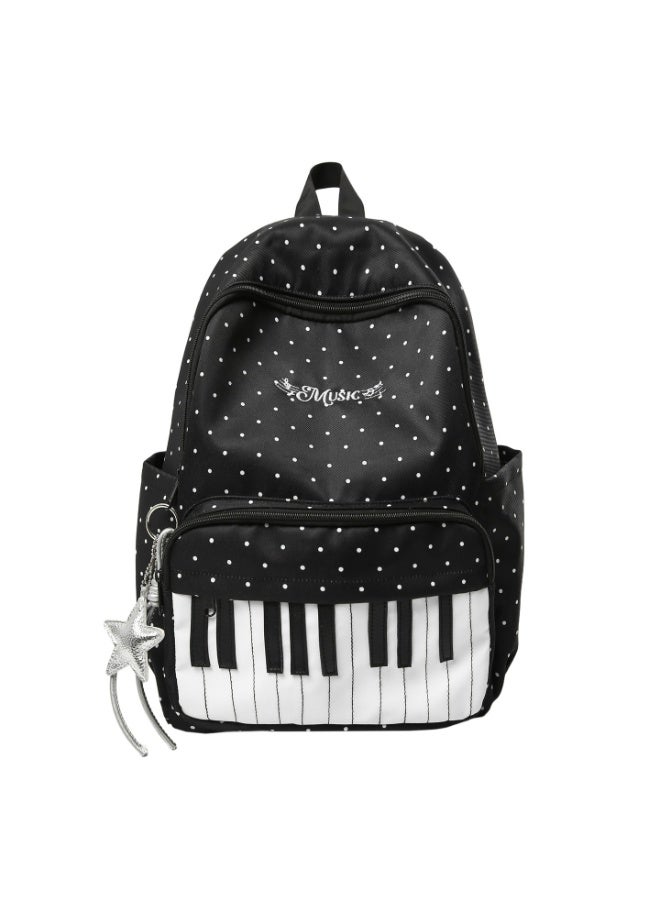 Minimalist Piano Key Polka Dot Backpack for Girls, Large Capacity Nylon School Bag, Lightweight & Waterproof Daypack - Image 1