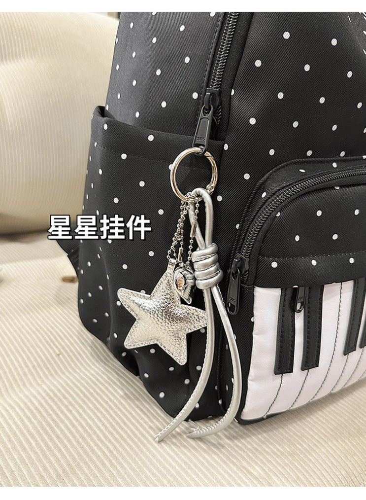 Minimalist Piano Key Polka Dot Backpack for Girls, Large Capacity Nylon School Bag, Lightweight & Waterproof Daypack - Image 2