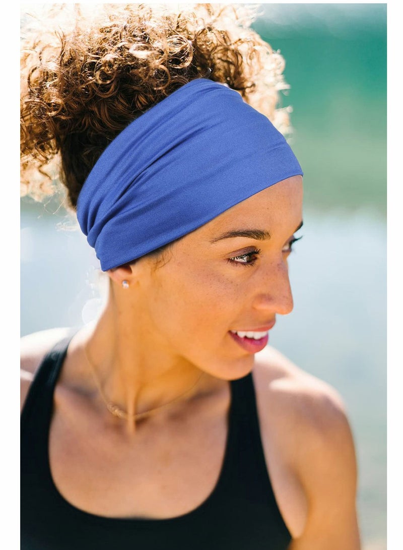 Loquat 2 Pack Wide Headbands for Women, Boho Knotted Sweat on-Slip Fashion Hair Bands, Head Wraps Elastic Soft Cotton Cloth Turbans Bandana Yoga, Running, Sport (Black, Blue) - Image 2