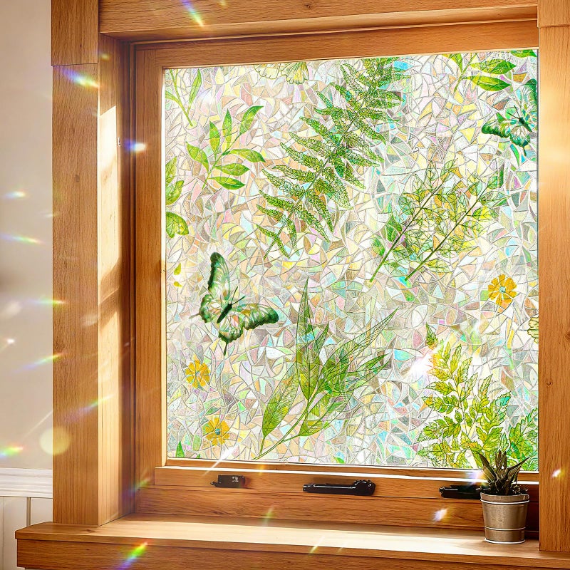 ADD.HERES Window Privacy Film,Colorful Floral Window Stickers,Removable DIY Bouquet Static Clings, Decals for Home School Office Party Supplies,â€Œ Green Leafï¼Œ17.5 x 78.7 in - Image 3