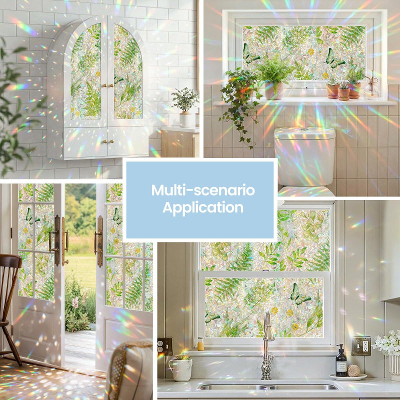 ADD.HERES Window Privacy Film,Colorful Floral Window Stickers,Removable DIY Bouquet Static Clings, Decals for Home School Office Party Supplies,â€Œ Green Leafï¼Œ17.5 x 78.7 in - Image 2