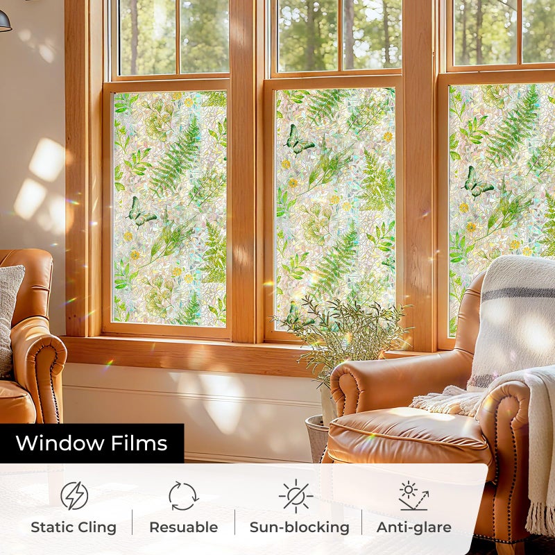 ADD.HERES Window Privacy Film,Colorful Floral Window Stickers,Removable DIY Bouquet Static Clings, Decals for Home School Office Party Supplies,â€Œ Green Leafï¼Œ17.5 x 78.7 in - Image 4