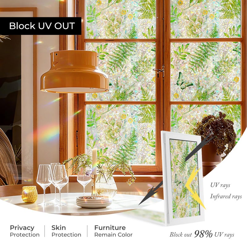 ADD.HERES Window Privacy Film,Colorful Floral Window Stickers,Removable DIY Bouquet Static Clings, Decals for Home School Office Party Supplies,â€Œ Green Leafï¼Œ17.5 x 78.7 in - Image 5