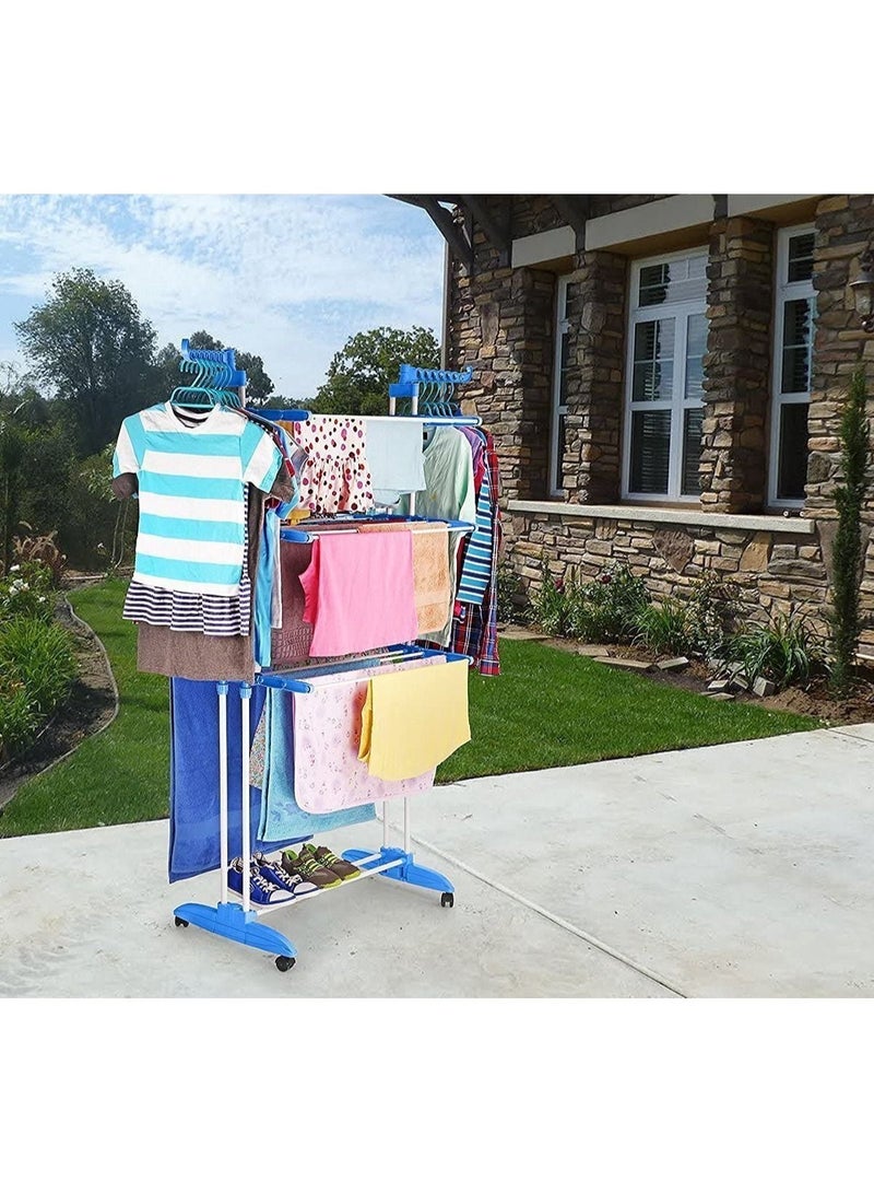 DubaiGallery Heavy Duty 3 Layer Double Pole Laundry Drying Stand, Blue/Silver - Image 3