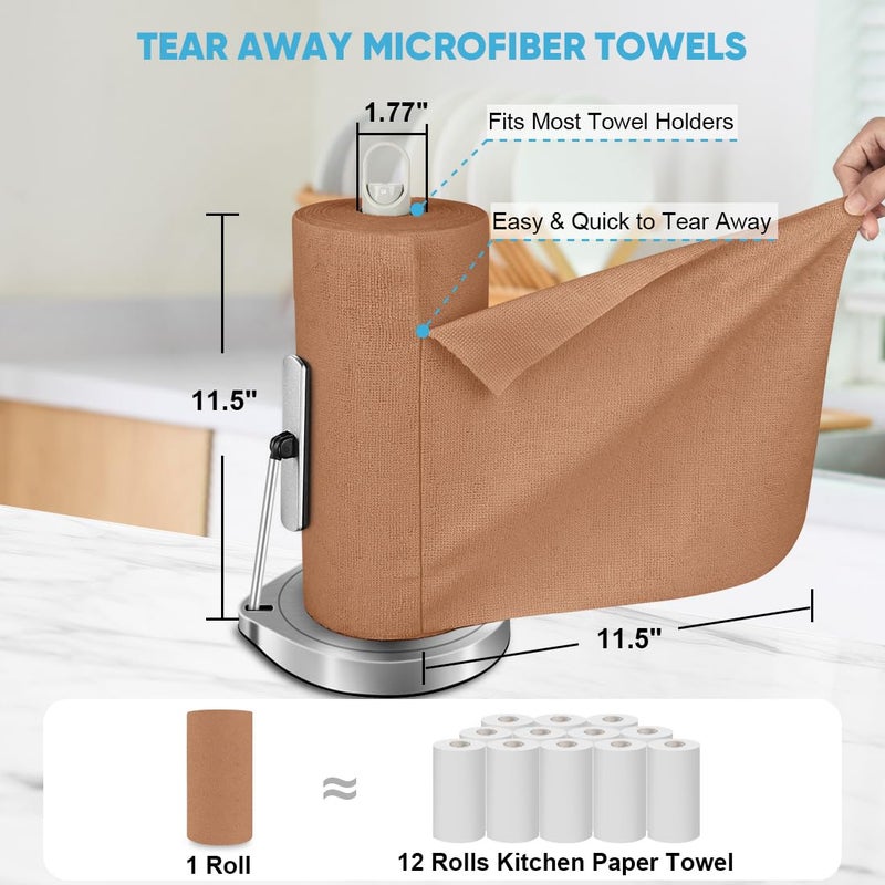 AIDEA Microfiber Cleaning Cloth Roll, 50PK, Reusable Paper Towels Tear Away Cloth, Microfiber Towels Washable Shop Rags, Lint Free Cleaning Rags for House, Kitchen, Window, 11.5"Ã—11.5", Coffee - Image 2