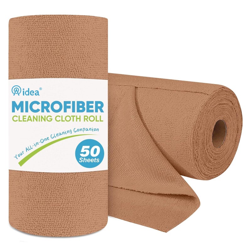 AIDEA Microfiber Cleaning Cloth Roll, 50PK, Reusable Paper Towels Tear Away Cloth, Microfiber Towels Washable Shop Rags, Lint Free Cleaning Rags for House, Kitchen, Window, 11.5"Ã—11.5", Coffee - Image 1