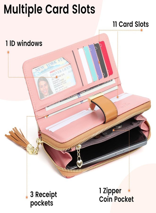 Pomelo Best RFID Wallets for Women with Multiple Card Slots and Cellphone Compartment, Womens Wallet(Pink Rattan) - Image 3