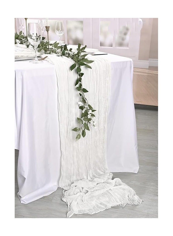 DELGREEN Crumpled Gauze Table Runner, Suitable For Wedding Decoration Holiday Party Reception Decoration, 90cm*400cm white - Image 1