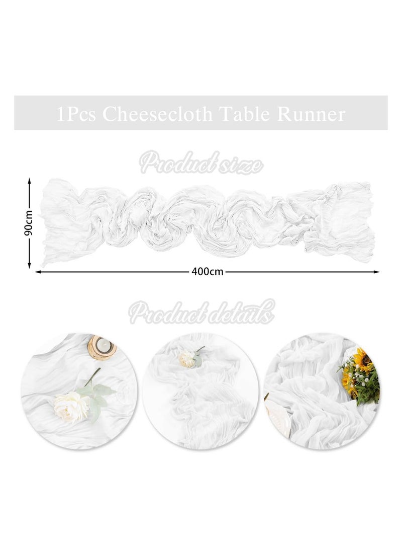 DELGREEN Crumpled Gauze Table Runner, Suitable For Wedding Decoration Holiday Party Reception Decoration, 90cm*400cm white - Image 2
