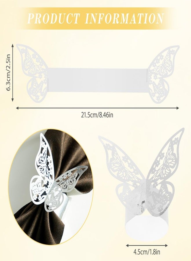 Biutee 50 Pieces Napkin Rings, 3D Butterfly Paper Napkin Rings, for Place Settings, Wedding Receptions, Dinner or Holiday Parties, Family Gatherings, DIY Decoration (Silver Butterfly, 50) - Image 2