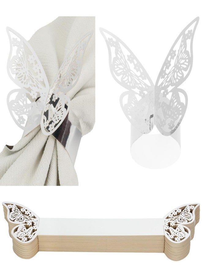 Biutee 50 Pieces Napkin Rings, 3D Butterfly Paper Napkin Rings, for Place Settings, Wedding Receptions, Dinner or Holiday Parties, Family Gatherings, DIY Decoration (Silver Butterfly, 50) - Image 1