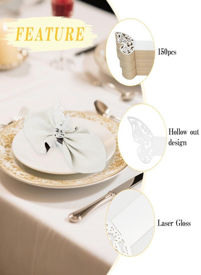 Biutee 50 Pieces Napkin Rings, 3D Butterfly Paper Napkin Rings, for Place Settings, Wedding Receptions, Dinner or Holiday Parties, Family Gatherings, DIY Decoration (Silver Butterfly, 50) - Image 3