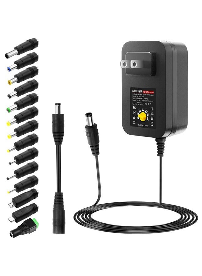 SHNITPWR 30W Universal Power Supply 3V 4.5V 5V 6V 7.5V 9V 12V Adjustable Variable AC/DC Adapter with 5V 2.1A USB Port, 100V-240V AC to DC 3V~12V Converter 0.5A 1A 1.2A 1.5A 2A 2.5A Max with 14 Tips - Image 1