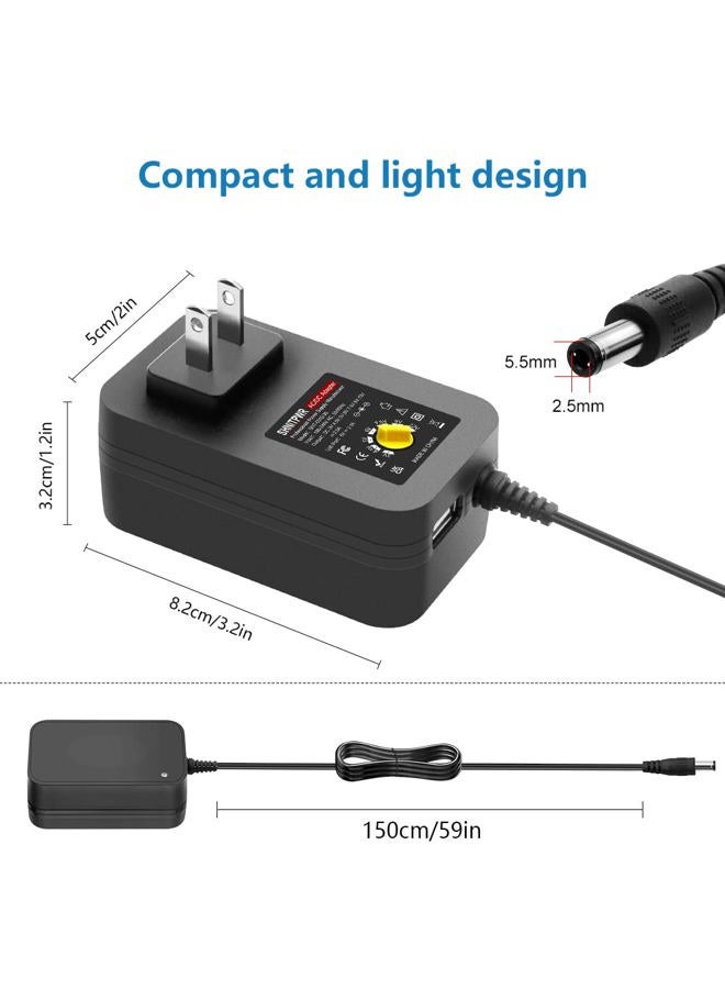 SHNITPWR 30W Universal Power Supply 3V 4.5V 5V 6V 7.5V 9V 12V Adjustable Variable AC/DC Adapter with 5V 2.1A USB Port, 100V-240V AC to DC 3V~12V Converter 0.5A 1A 1.2A 1.5A 2A 2.5A Max with 14 Tips - Image 3