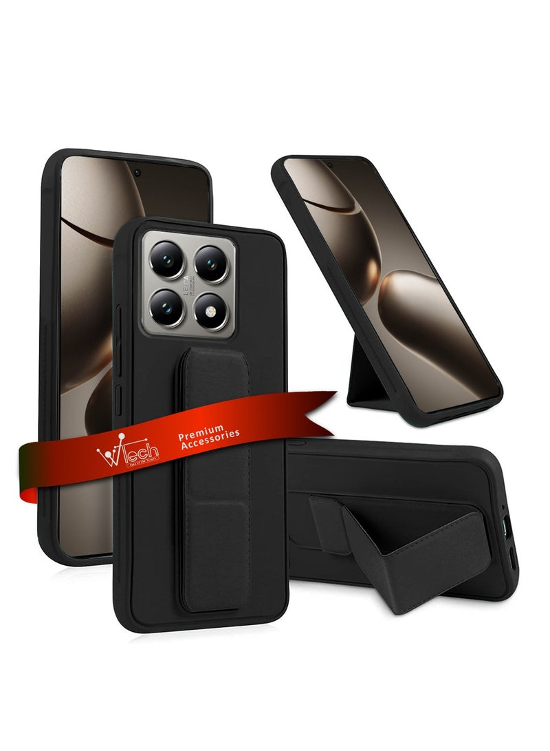 دبليو تيك Xiaomi 14T Pro 5G 2024 قبضة اليد قابلة للطي المغناطيسي مسند المعصم حزام قبضة الاصبع مع المدمج في غطاء حالة الحديد - أسود - Image 1