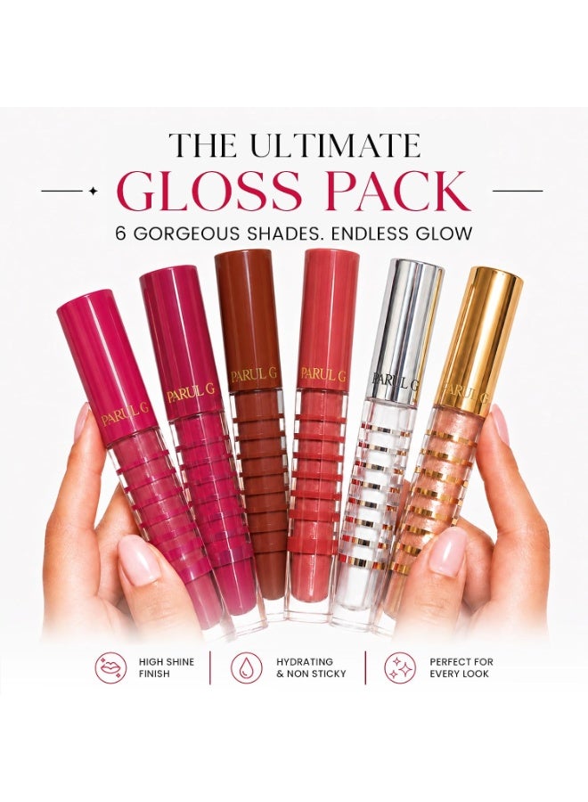 Parul Garg Beauty Gloss Collection Pack of 6 | Tinted, Clear & Diamond Shimmer Lip Glosses | Non-Sticky High Shine Finish | SPF 20 & Vitamin E - Image 4