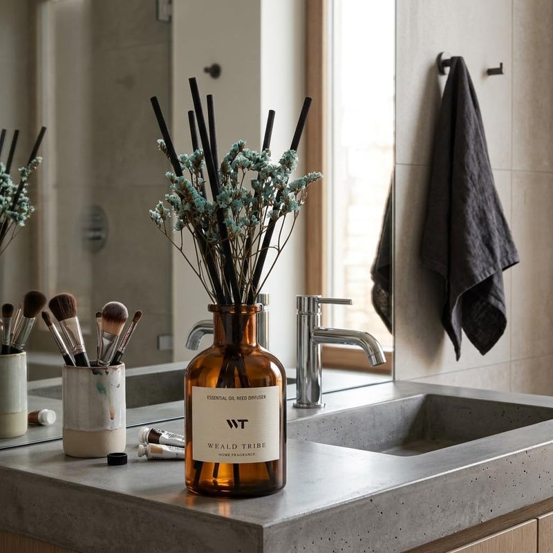 WEALD TRIBE Reed Diffuser Set for Bathroom Decor, Sticks Diffuser with Essential Oils Included | Ocean Scent 4.0 fl oz Fragrance Oil | Defusers for Home Living Room Shelf Decor Apartment Essentials - Image 5