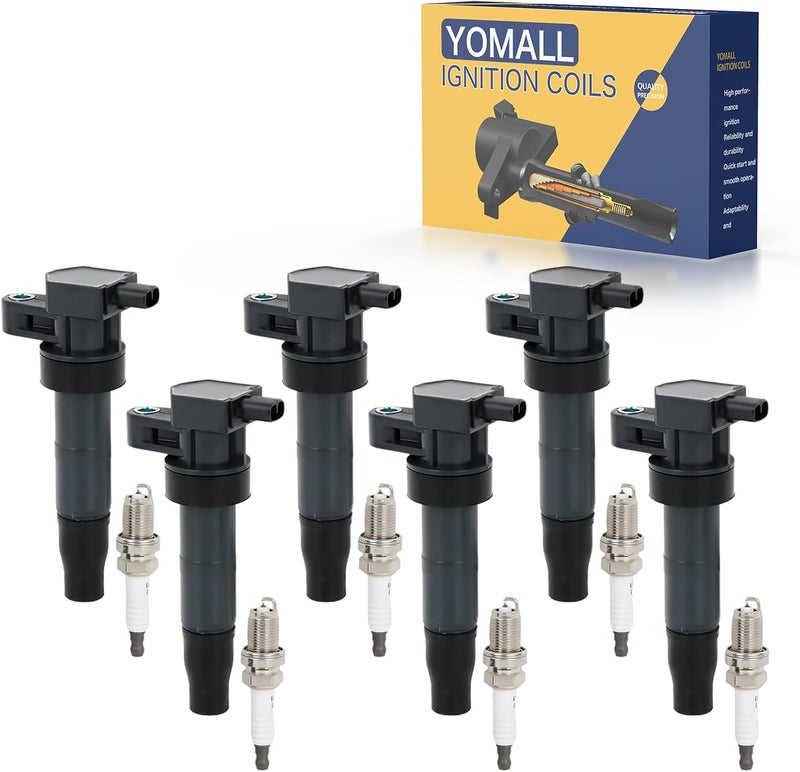 YOMALL 6PCS UF546 Ignition Coils + 6PCS 7854 Iridium Spark Plugs Pack for Azera, Sonata, Sedona - Image 1