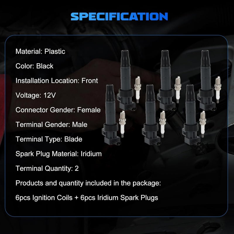 YOMALL 6PCS UF546 Ignition Coils + 6PCS 7854 Iridium Spark Plugs Pack for Azera, Sonata, Sedona - Image 3