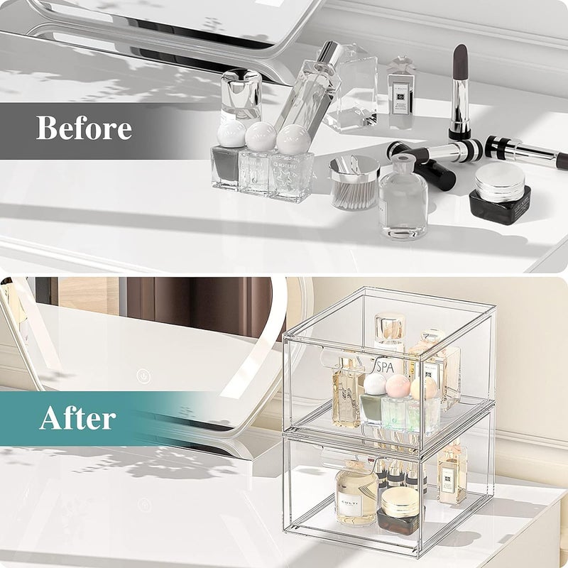 HOUSLET Stackable Makeup Organizer and Storage, Acrylic Bathroom Organizers,Clear Plastic Storage Bins For Vanity,Makeup and Bathroom,Pantry Organization and Storage (3 Pack) - Image 4
