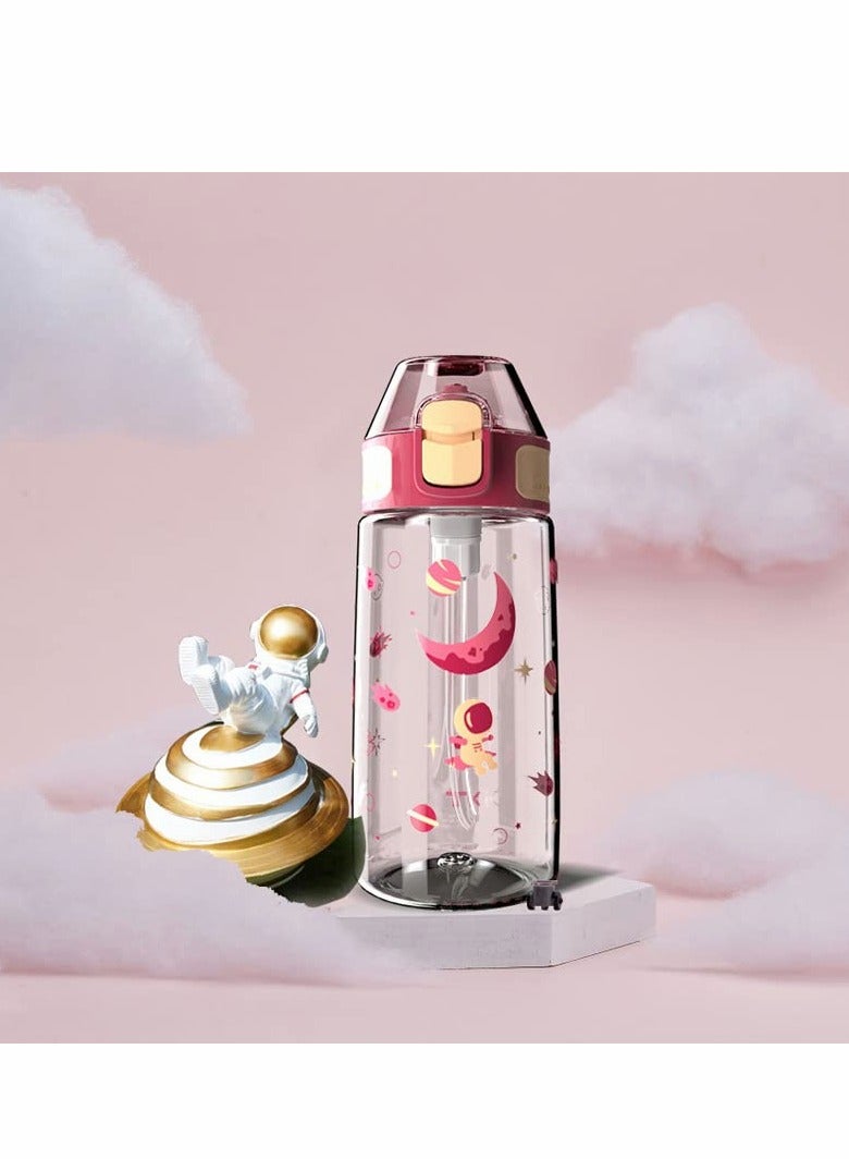 SYOSI Kids Water Bottle with Straw, 450ML Water Bottle with Measurement Handle BPA-Free for School, Children's Suction Nozzle Plastic Scale Cup Portable Pop Up Cover Learning Drinking Straw Cup (Red) - Image 1