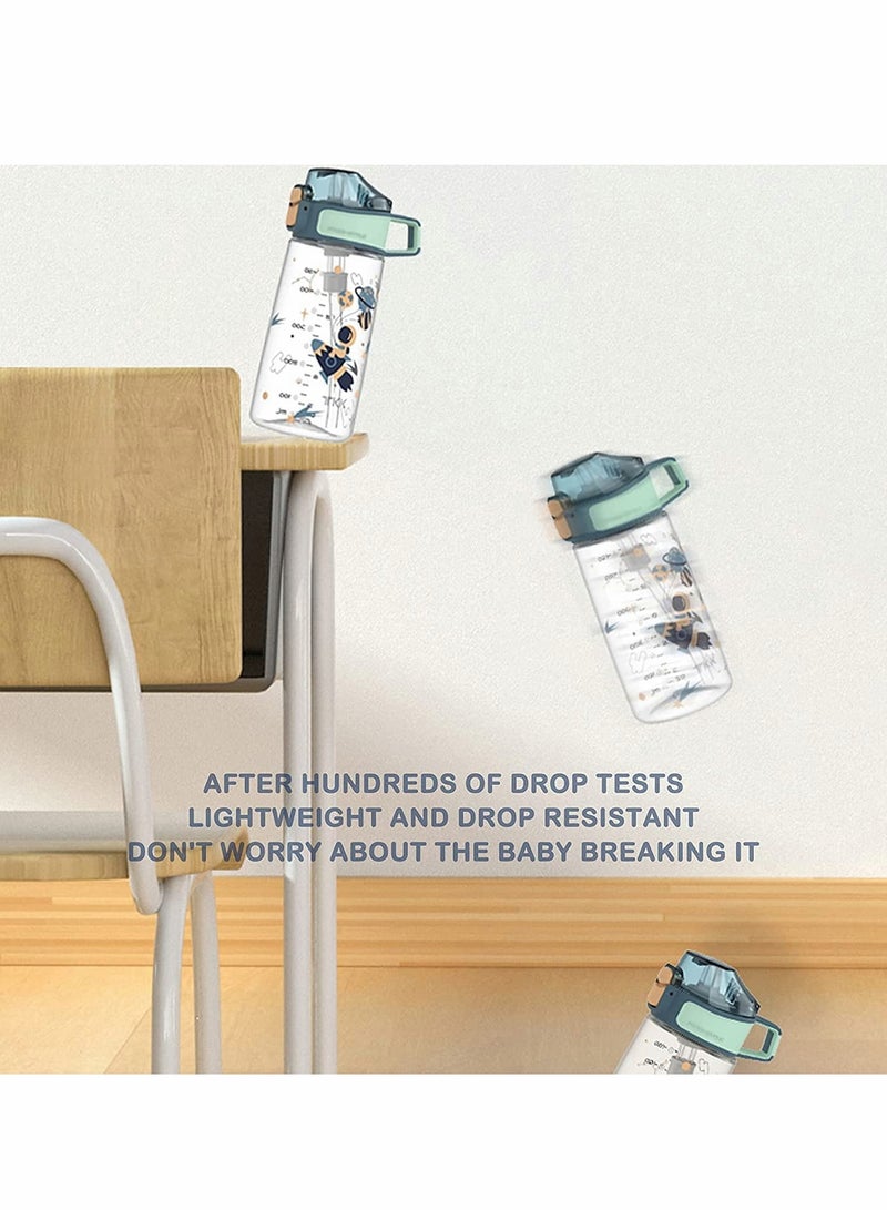 SYOSI Kids Water Bottle with Straw, 450ML Water Bottle with Measurement Handle BPA-Free for School, Children's Suction Nozzle Plastic Scale Cup Portable Pop Up Cover Learning Drinking Straw Cup (Red) - Image 5