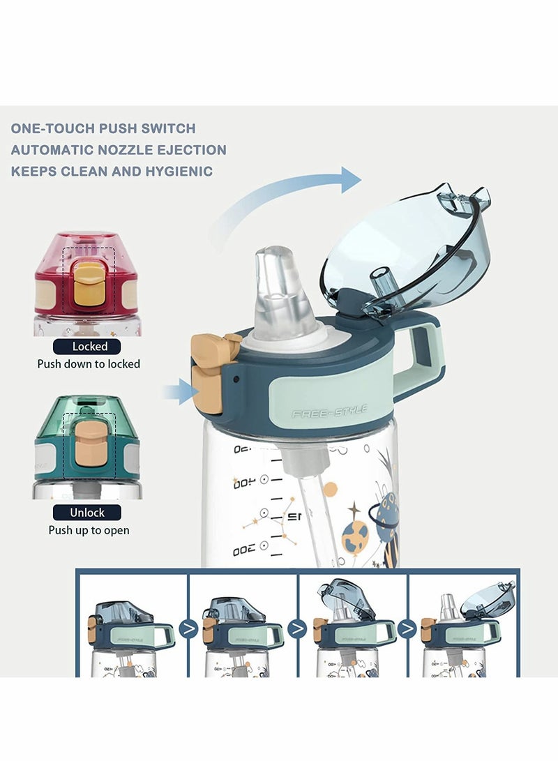 SYOSI Kids Water Bottle with Straw, 450ML Water Bottle with Measurement Handle BPA-Free for School, Children's Suction Nozzle Plastic Scale Cup Portable Pop Up Cover Learning Drinking Straw Cup (Red) - Image 3